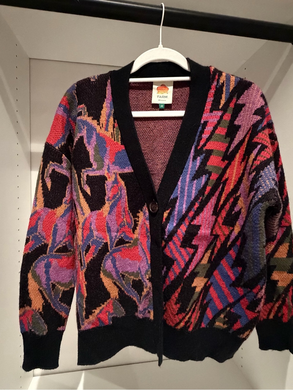 FARM Rio knit wild horses V‑Neck Cardigan in Black Trim